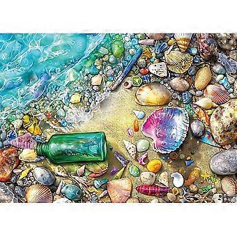 Jigsaw Puzzle for Beach Treasures Colorful Seashells PebblesGreen Glass Bottle Fun Challenging Family Puzzle with for Adults SQZ167