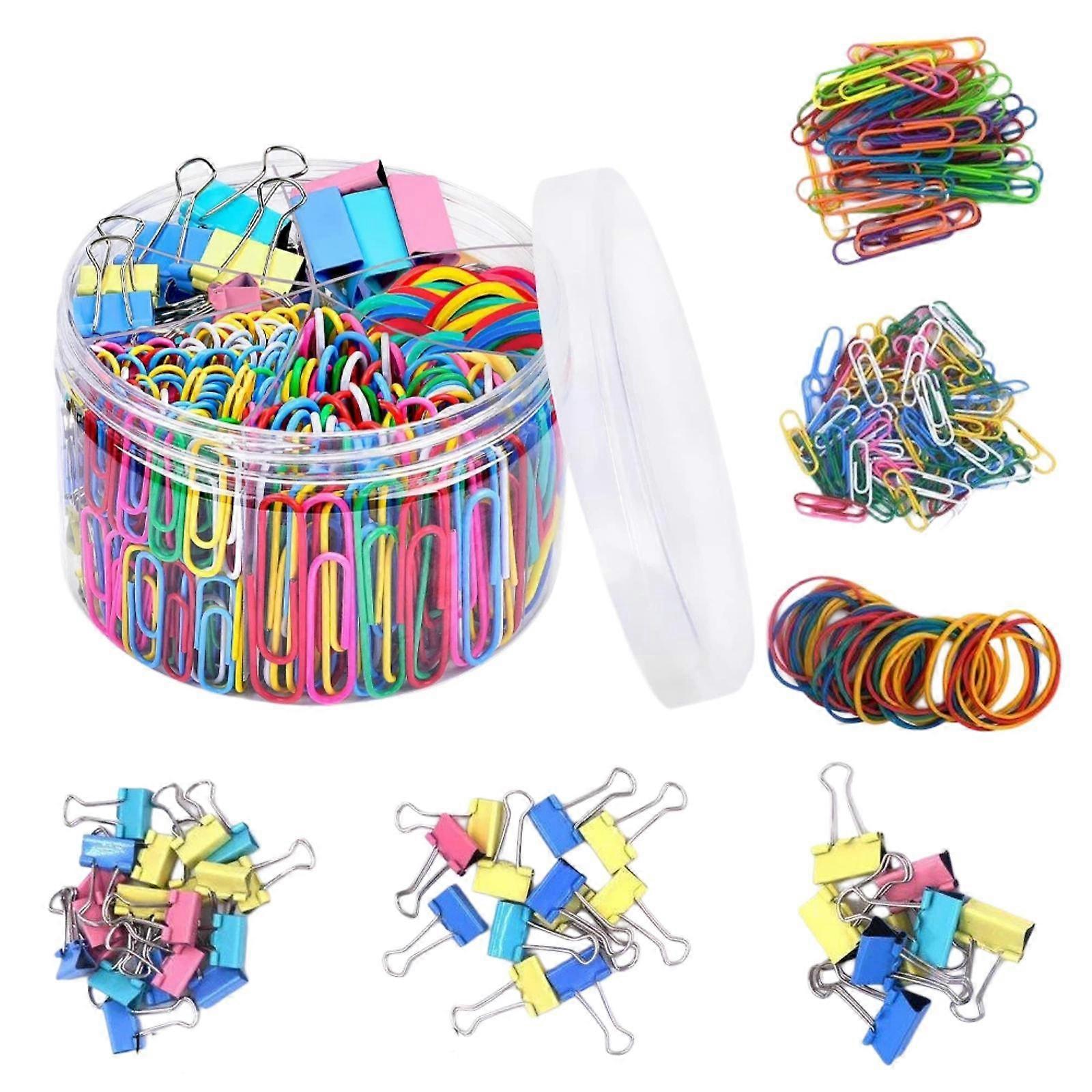 Binder Clips Office Document Paper Ticket Clips Rubber Band Set