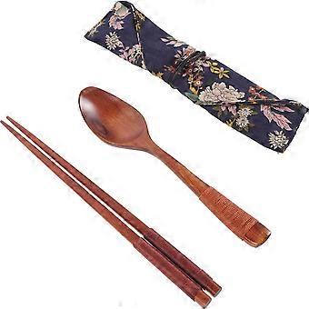 Travel Tableware Kit for Camping Including 1Set of Portable Wooden Utensils