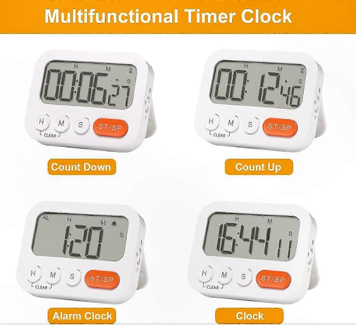 White Magnetic Kitchen Timer with Digital Clock Functionality