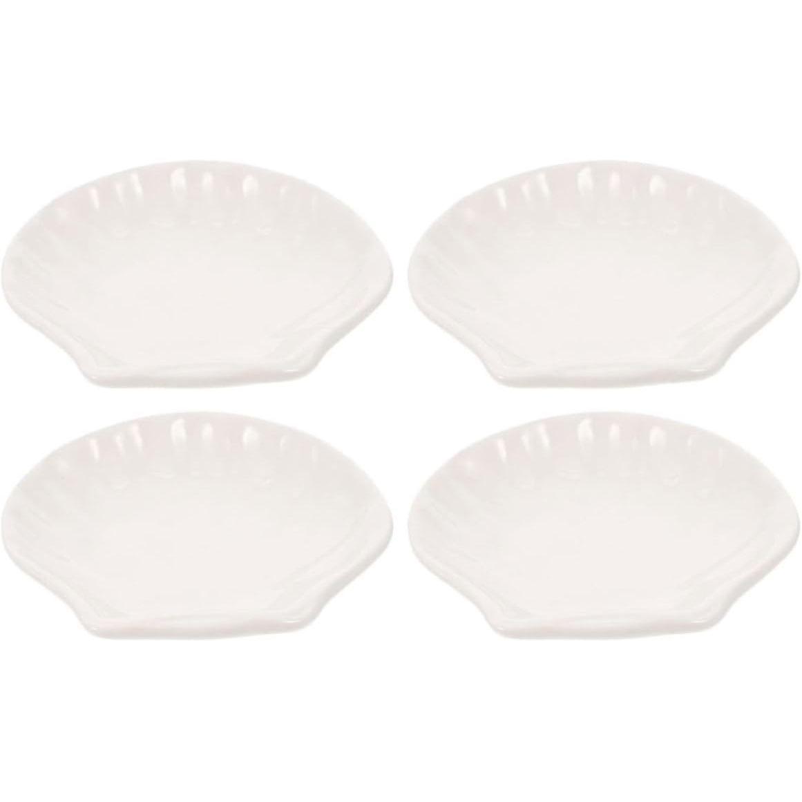 4pcs Shell Shaped Ceramic Tea Bag Coaster White Small Dipping Dish