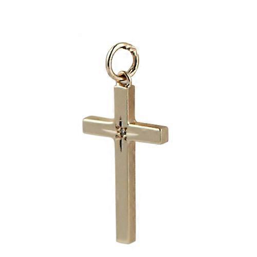 9ct Gold 25x15mm diamond star set solid block Cross