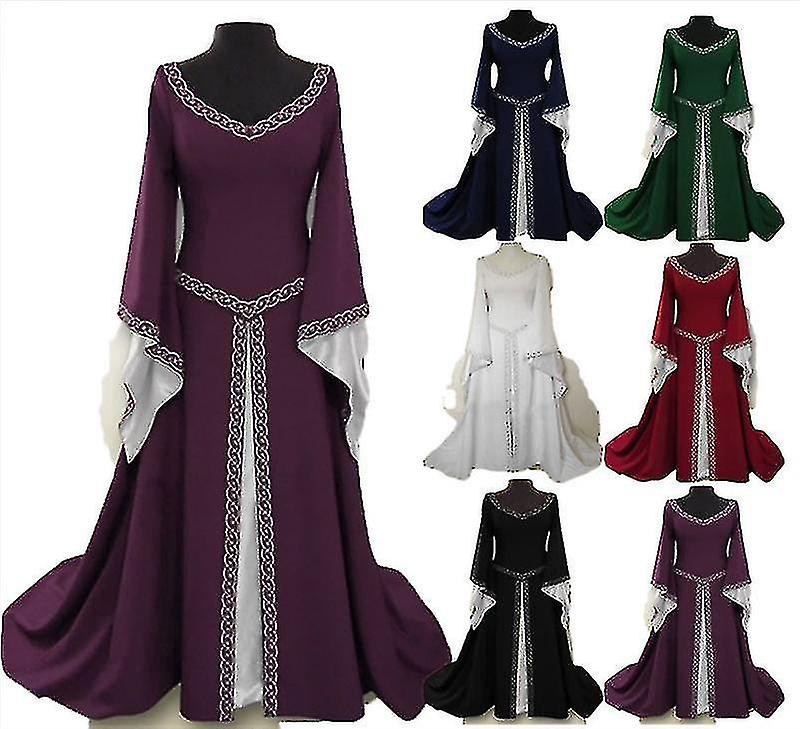 الكلاسيكية طويلة في العصور الوسطى المرأة هالوين بارتيف الرقبة سليم متوهج كم اللباس #fyfs1983164