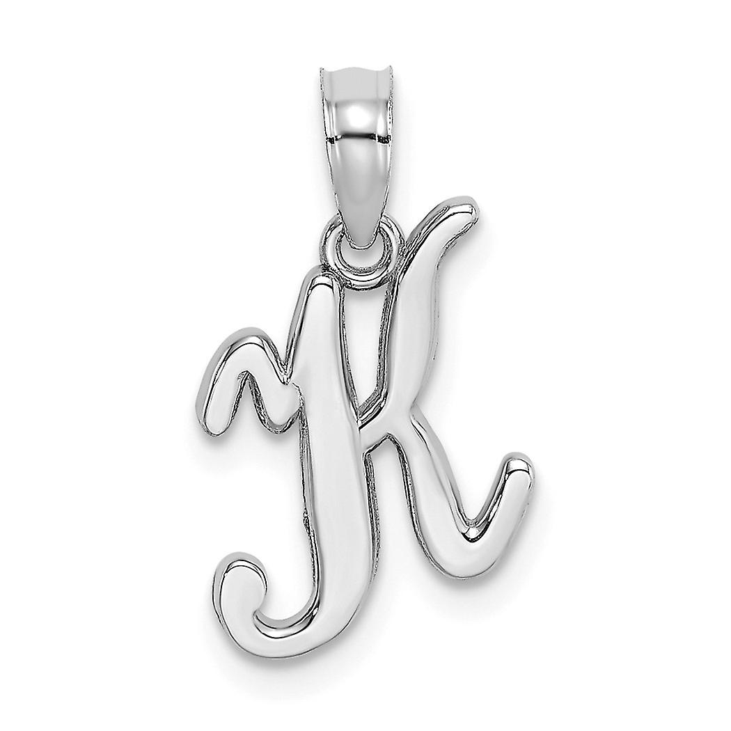10k White Gold K Script Letter Name Personalized Monogram Initial High Polish Charm Pendant Necklace for Women