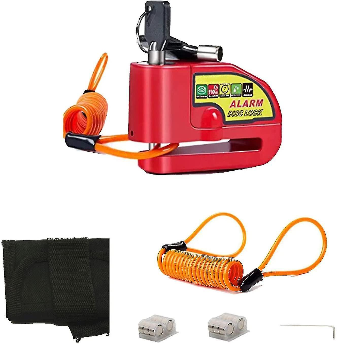 Bicycle Locks Disc Brake Lock With 110bd Alarm Motorcycle Anti Theft Security Wheel Disk Lock Red