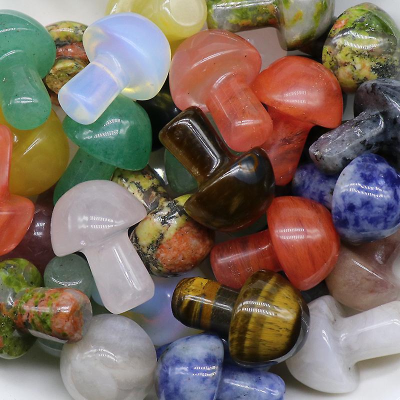 5pcs Natural Crystal Agate Jade Mushroom Carved Quartz Crystal Reiki Healing