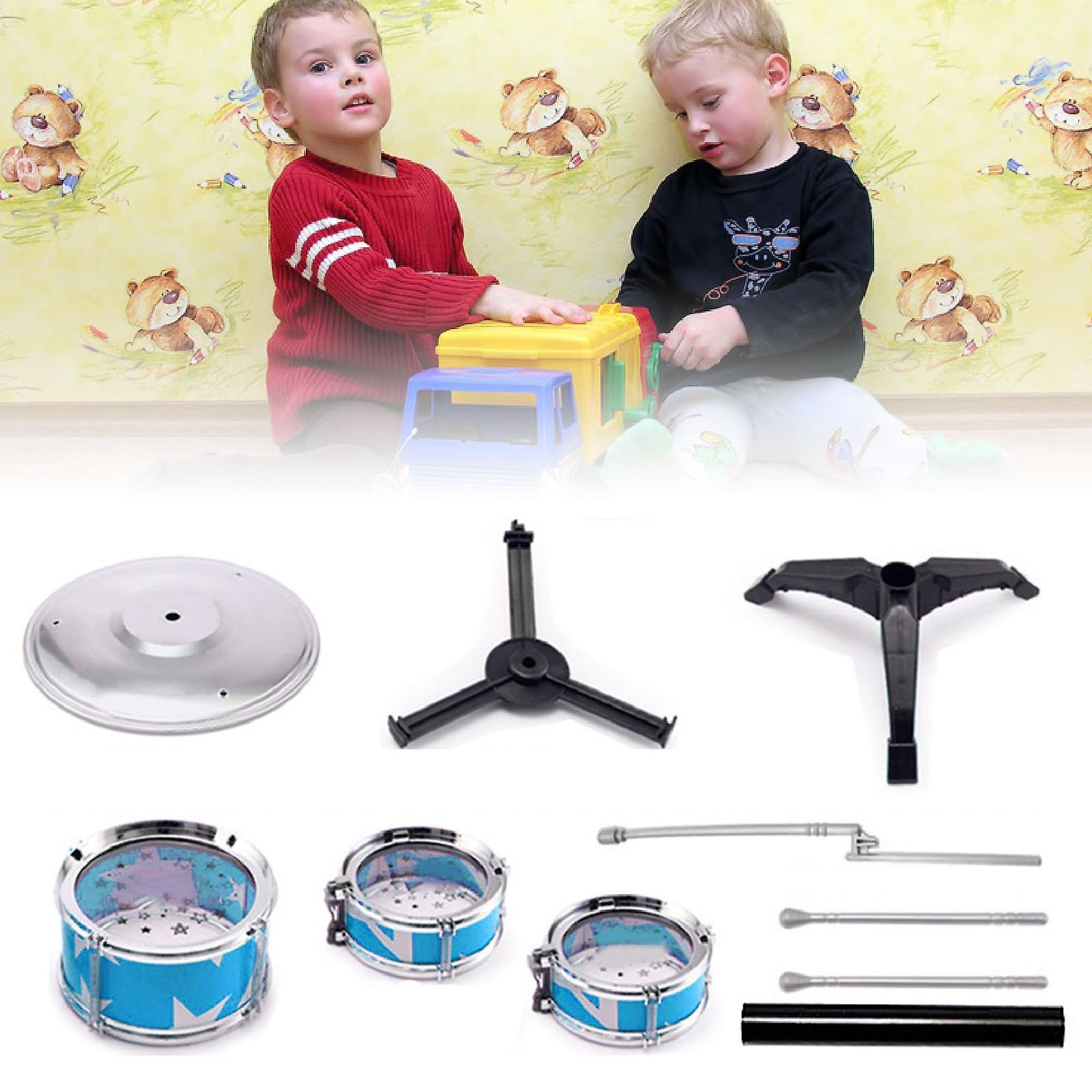 Kids Drum Set Blue Plastic Metal Percussion Instrument Kit
