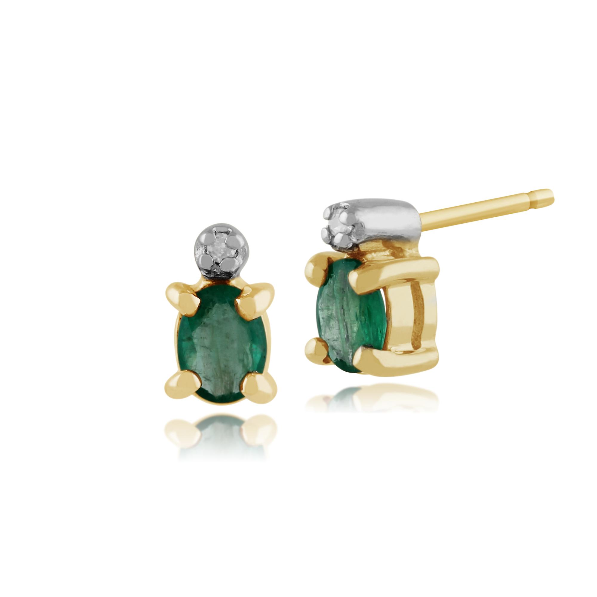 Classic Oval Emerald & Diamond Stud Earrings in 9ct Yellow Gold 15645