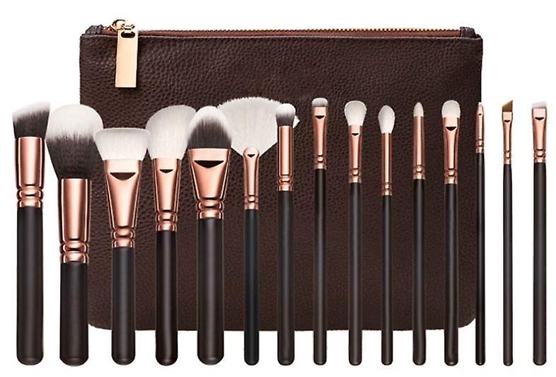 15 pcs Professional make-up brush with practical bag-Brown
