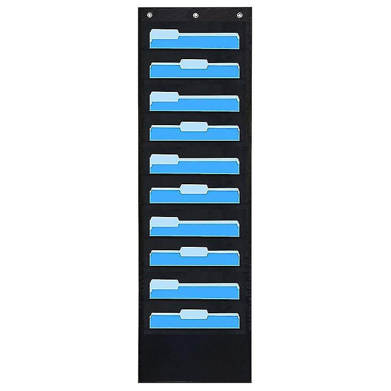 Seinälle asennettava viilajärjestäjä, 10 taskua, musta, seinälle asennettava lipaslehtipidike toimistoon, kotiin ja rakennukseen