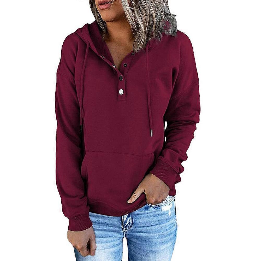 Women's casual hoodie pullover drawstring long sleeve button sweatshirt