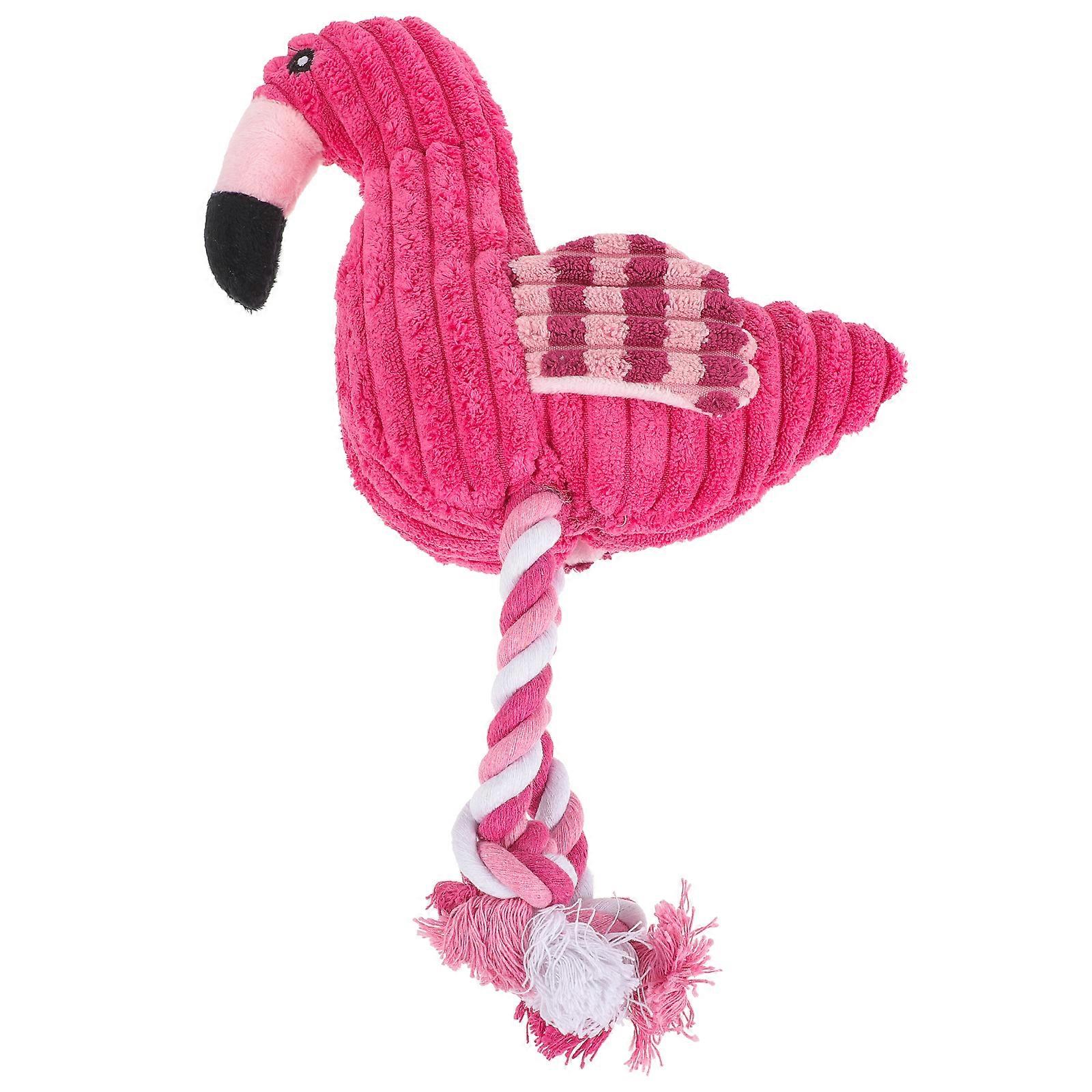 Pet Squeak Rope Toy Corduroy Plush Flamingo Shape Teeth Clean Stuffed Interactive Toy (Pink)