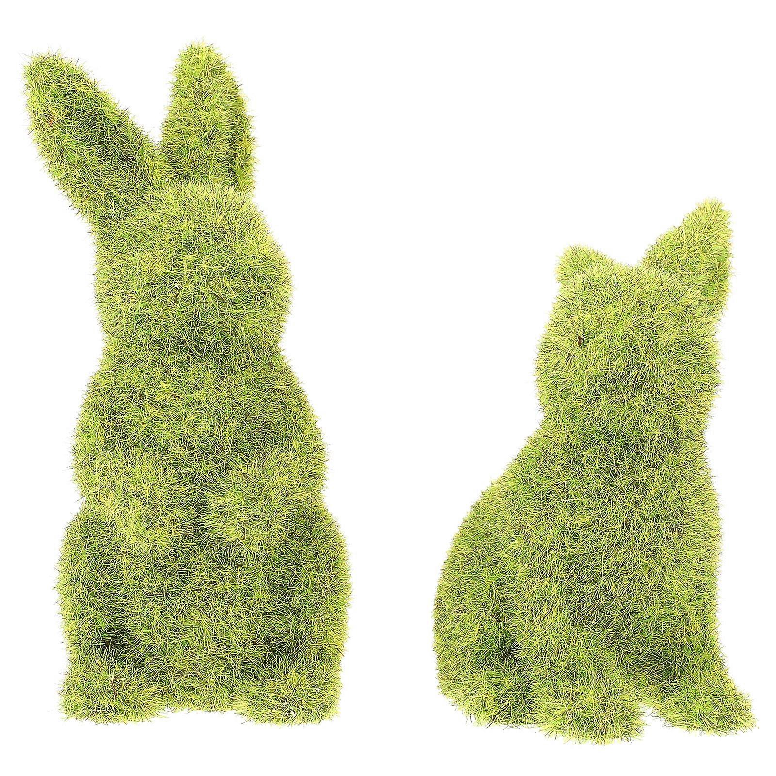 2Pcs Easter Rabbit Adornment Garden Bunny Craft Scene Layout Decor (Green)