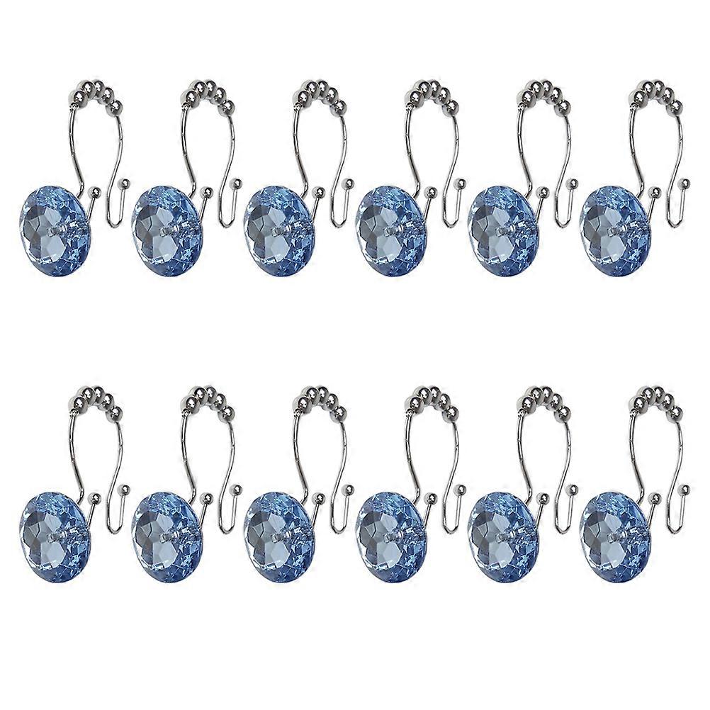12PCS Rust Resistant Double Hooks Glide Shower Ring Hangs for Both Shower Curtain and Liner (Stainless Steel Hook, Blue)
