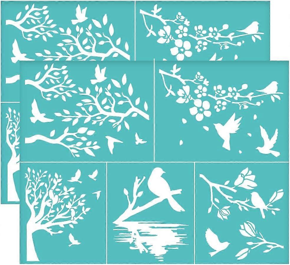 2Pcs 11x8.6 Inch Tree Branches Self-Adhesive Silk Screen Printing Stencil Flower Birds Silk Screen Stencil Cherry Blossom Mesh Stencils Transfer for D