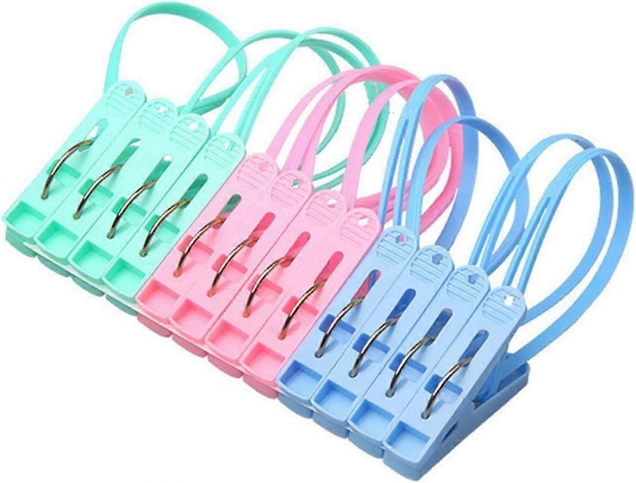 12 Pack Plastic Windproof Clothes Pegs For Hanging Towels, Clothes, Socks