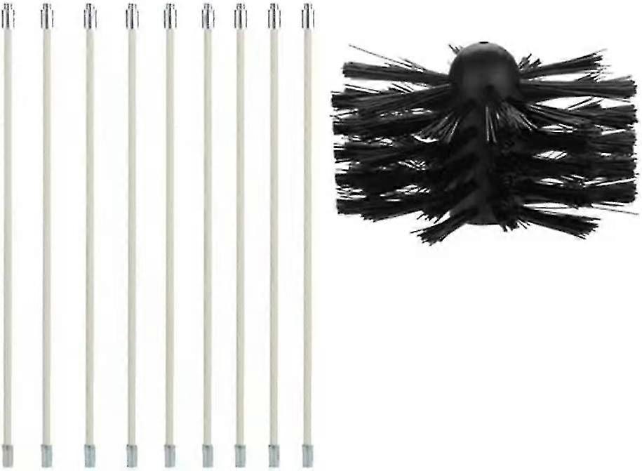 طقم فرشاة المدخنة ، يحتوي على 9 قضبان مرنة (40 سم) و 1 (100 مم) بيليه موقد مدخنة كاسحة كيت رئيس