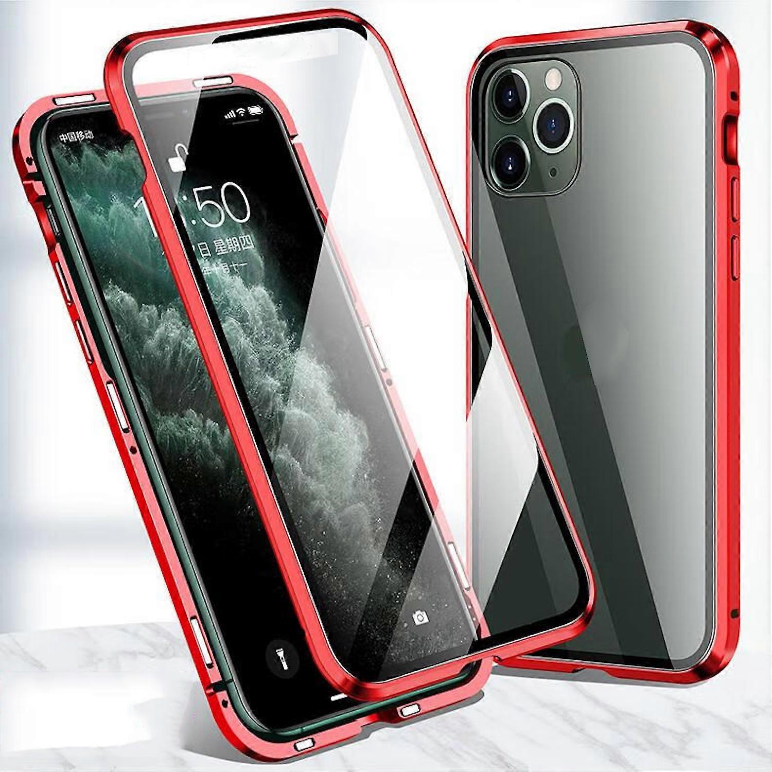For Apple iPhone 16 Plus Double-sided 360 Magnetic Glass Case Bumper Red