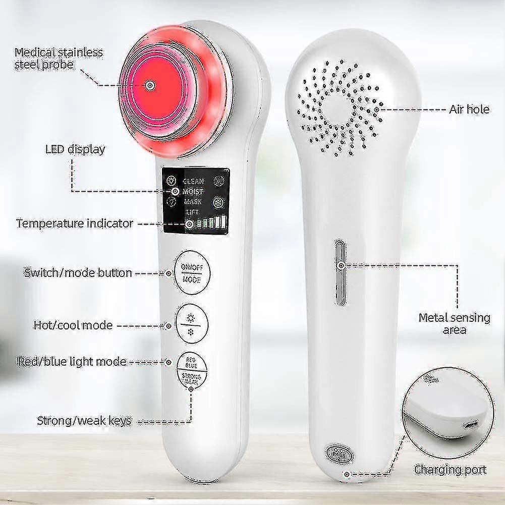 Pt Ultrasonic Device, Facial Multifunction Device, Led Machine Mesotherapy Massager(white)