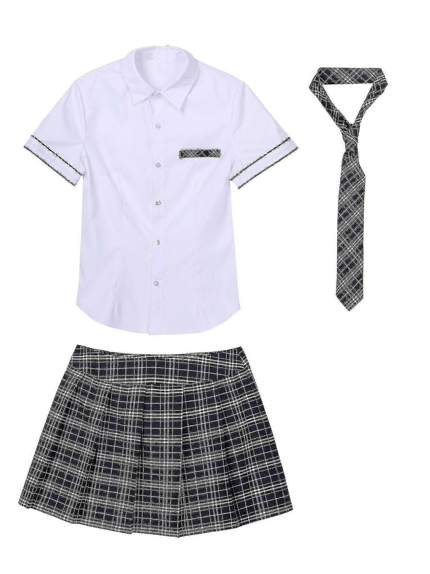 נשים תלמידות בית ספר תחפושות קוספליי תלבושת בית ספר יפנית בגדי מועדון סקסיים חולצה עם עניבת חצאית משובצת אנימה תלבושת תפקידים-איכות טובה