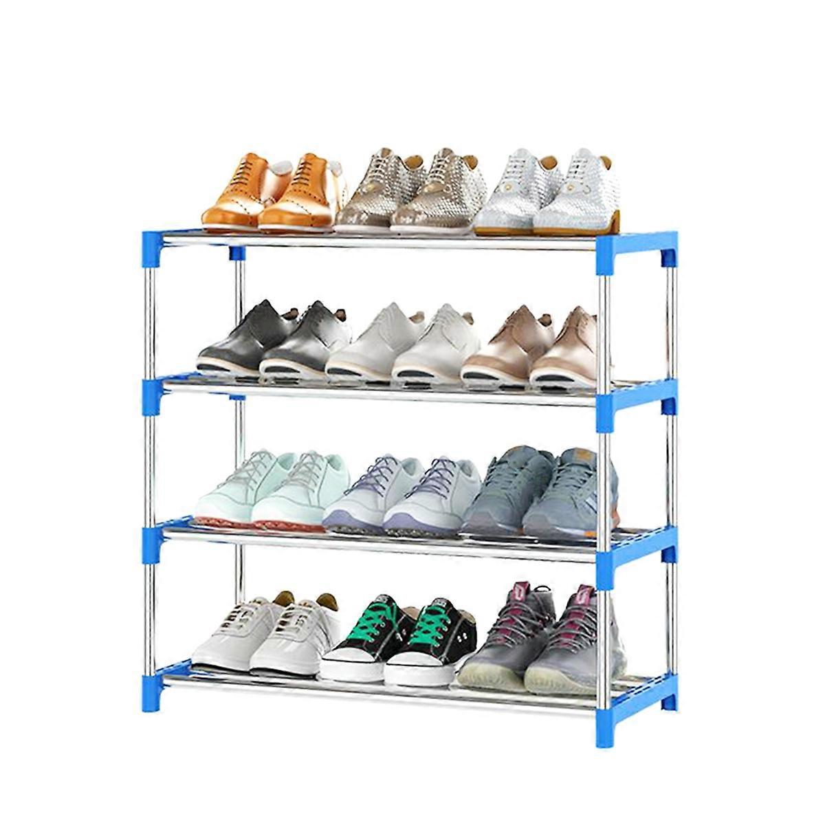 4-Tier Stackable Small Shoe Rack, Shoe Shelf Storage Organizer for Entryway, Hallway and Closet(Blue)