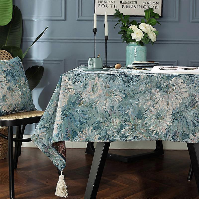 Tablecloths Rectangle Washable Table Cloth Heavy Duty Dust-Proof Table Cover for Party Kitchen Dining Table with Tassel Stitching (55"x63", Oil Paint