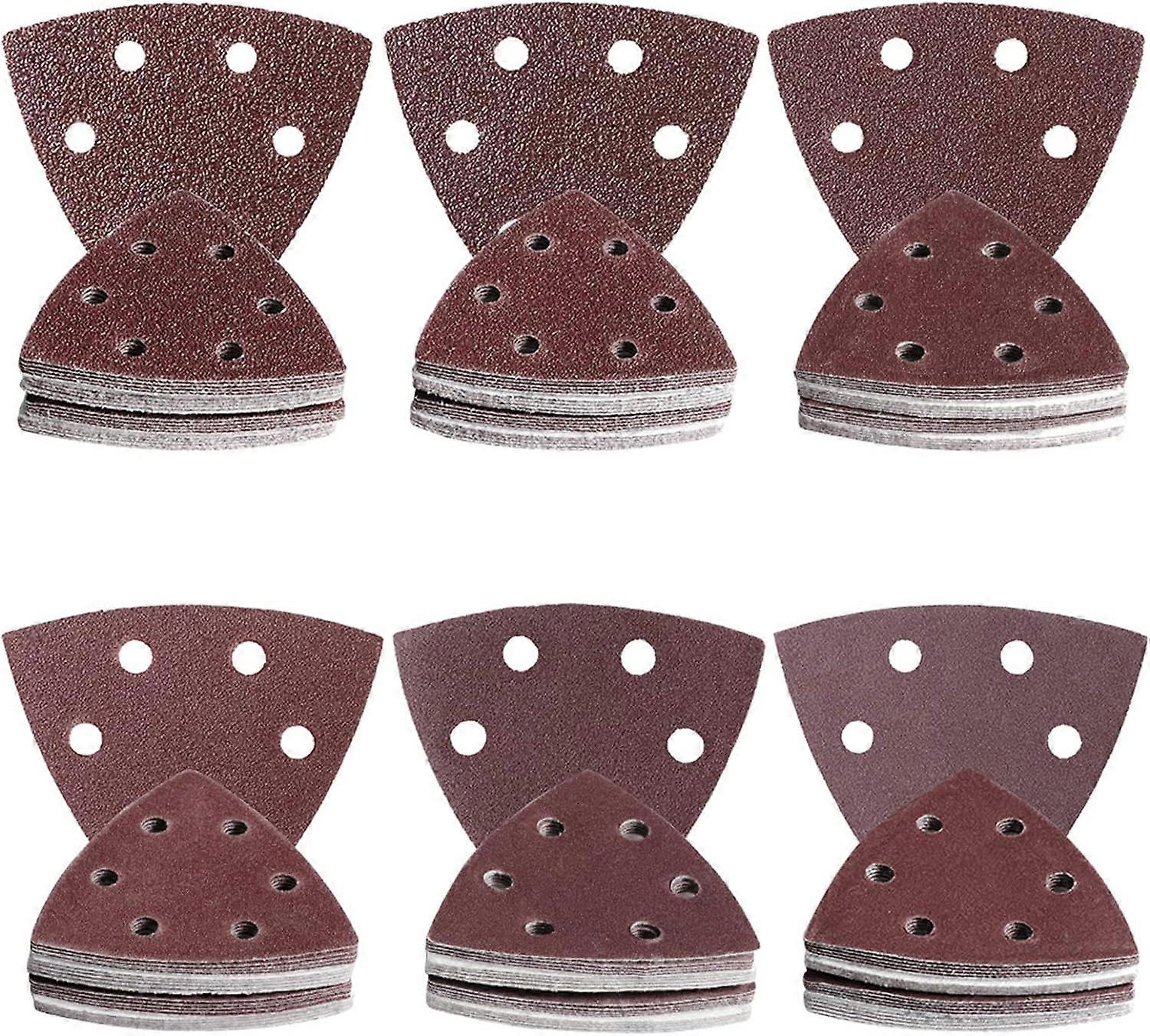 50pcs Triangle Sandpaper 6 Holes Sanding Pads 90x90x90mm Hook and Loop Assorted 120 Grits