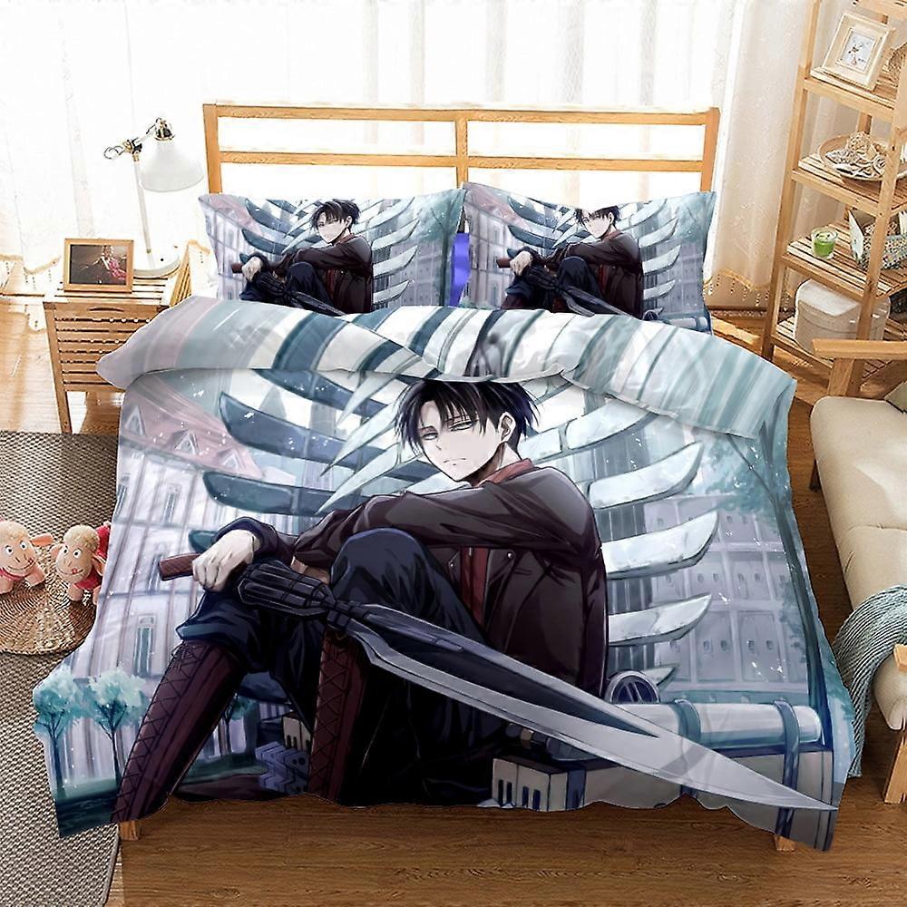 v5327  Bed Sheets Bedding Attack_on_Titan 3 PCS Comforter Set with 2 Pillowcases,Attack_on_Titan Bedding Set Sheet Set for Kids Adults,All Season Ligh