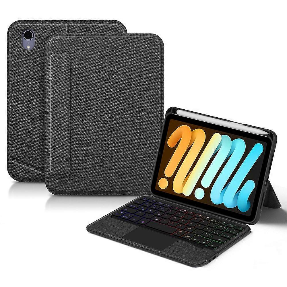 For iPad mini (2024) Leather Case + Bluetooth Keyboard with Backlight Trackpad