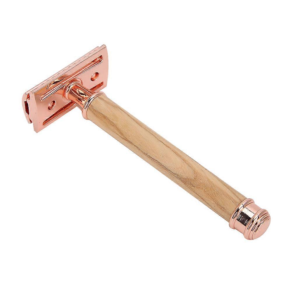 Double-Sided Manual Razor Wooden Handle Non-Slip Close Fitting Portable Shaving Knife(Gold )