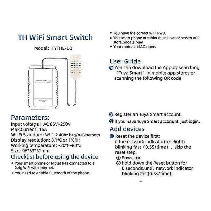 WiFi TH-16 Switch Tuya Wireless Control with Power Consumption Monitoring Temperature and Humidity