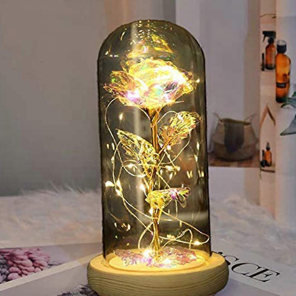 Γαλαξίας αυξήθηκε σε γυάλινο θόλο με φώτα άπειρο τριαντάφυλλο λουλούδι λάμπει