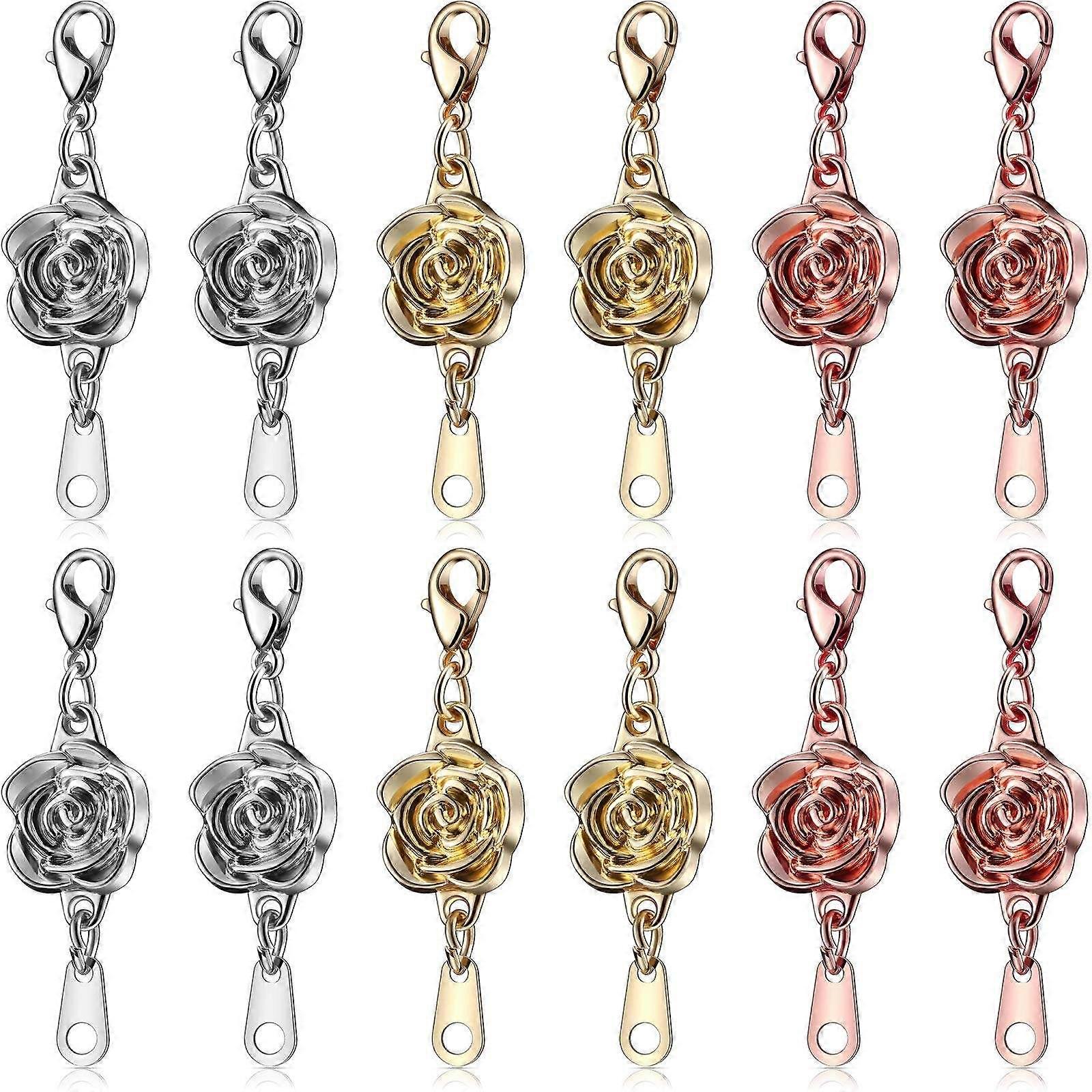 12Pcs Locking Magnetic Clasps Rose Jewelry Magnetic Clasp Converter Chain Extenders for Jewelry Nec