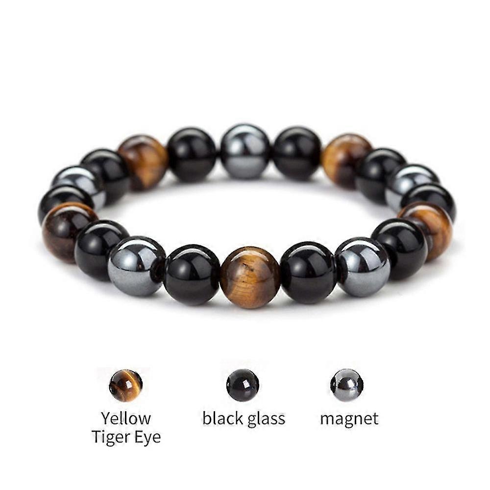Obsidian Tiger Eye Beaded Hematite Bracelet Unisex