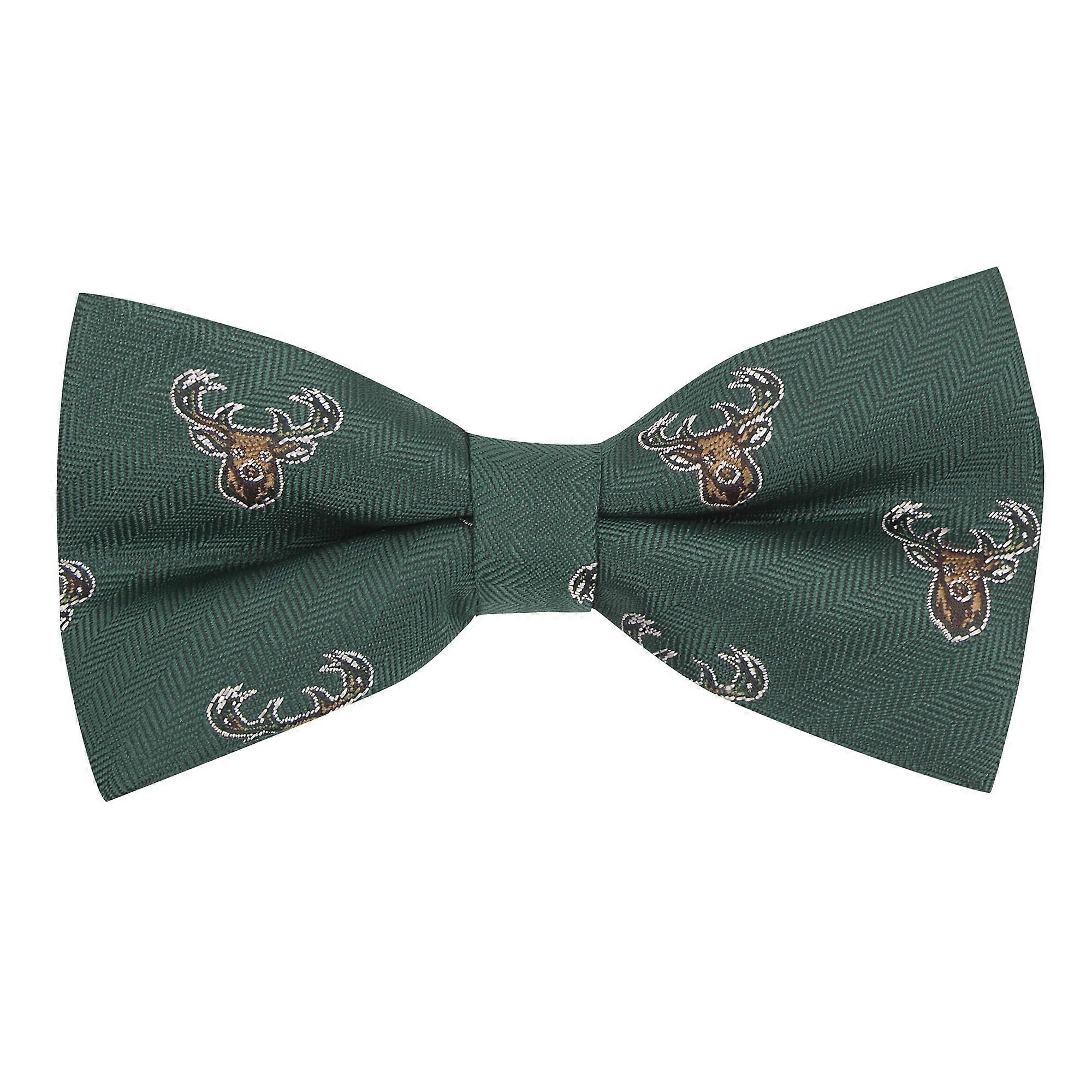Dark Green Stag Head Herringbone Bow Tie