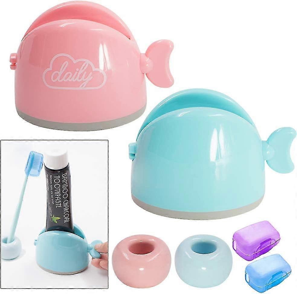 Daily Treasures Toothpaste Squeezer Dispenser Set, 2pack Rolling Tube Toothpaste Holder Stand