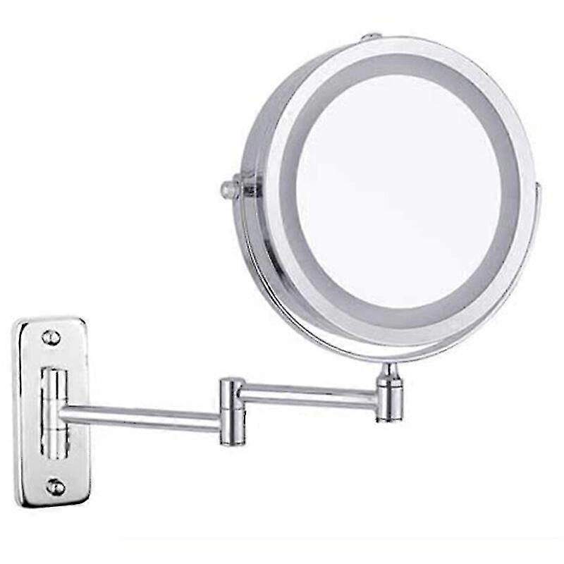 Wall Mounted Makeup Mirror, 10x Double Sided Led Magnifying Mirror, 360 Swivel Extendable Cosmetic Vanity Mirror, Battery Powered (not Included), Chro