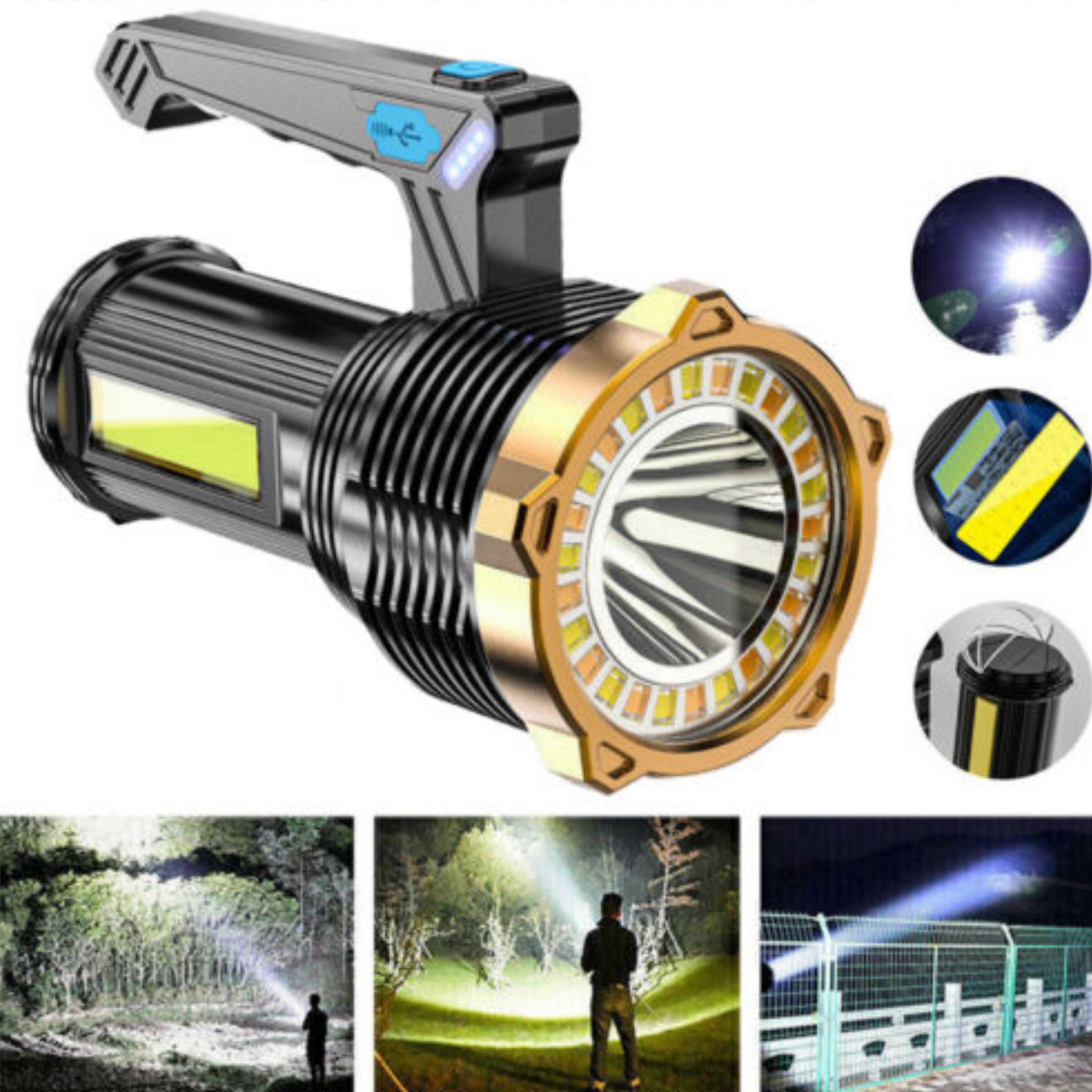 LED Flashlight USB Rechargeable,Super Brightest Flashlight w/Sidelight And Hook