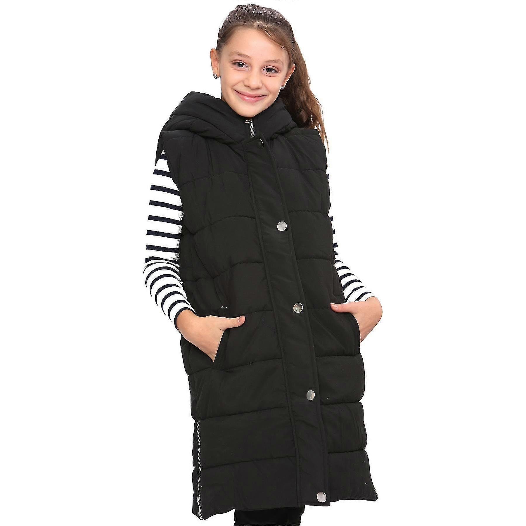 Jenter Down Vest Svart hettejakke-c