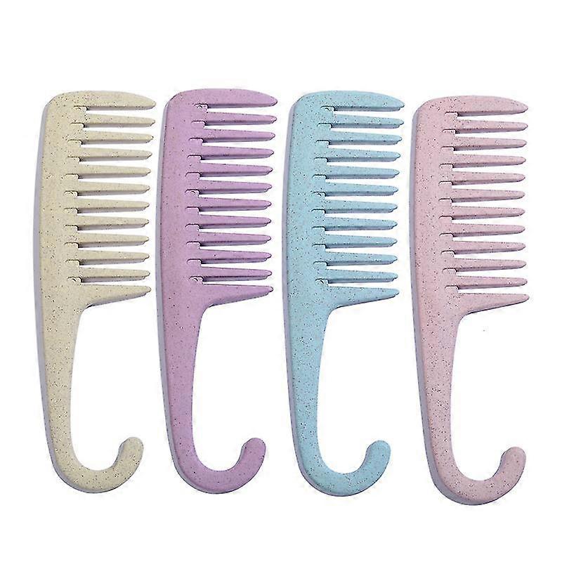 Peigne de douche avec pendaison - Grand peigne humide avec crochet - Brosse à cheveux mats vibrants pour femmes (4pcs, rose + violet + bleu + beige)