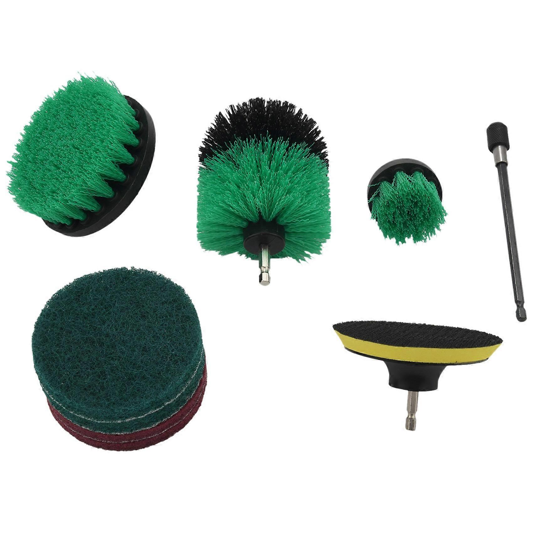 9Pcs Attachment Kit Scrubber Drill Brushes with 6 inch Long Reach Extension for Cleaning Bathroom