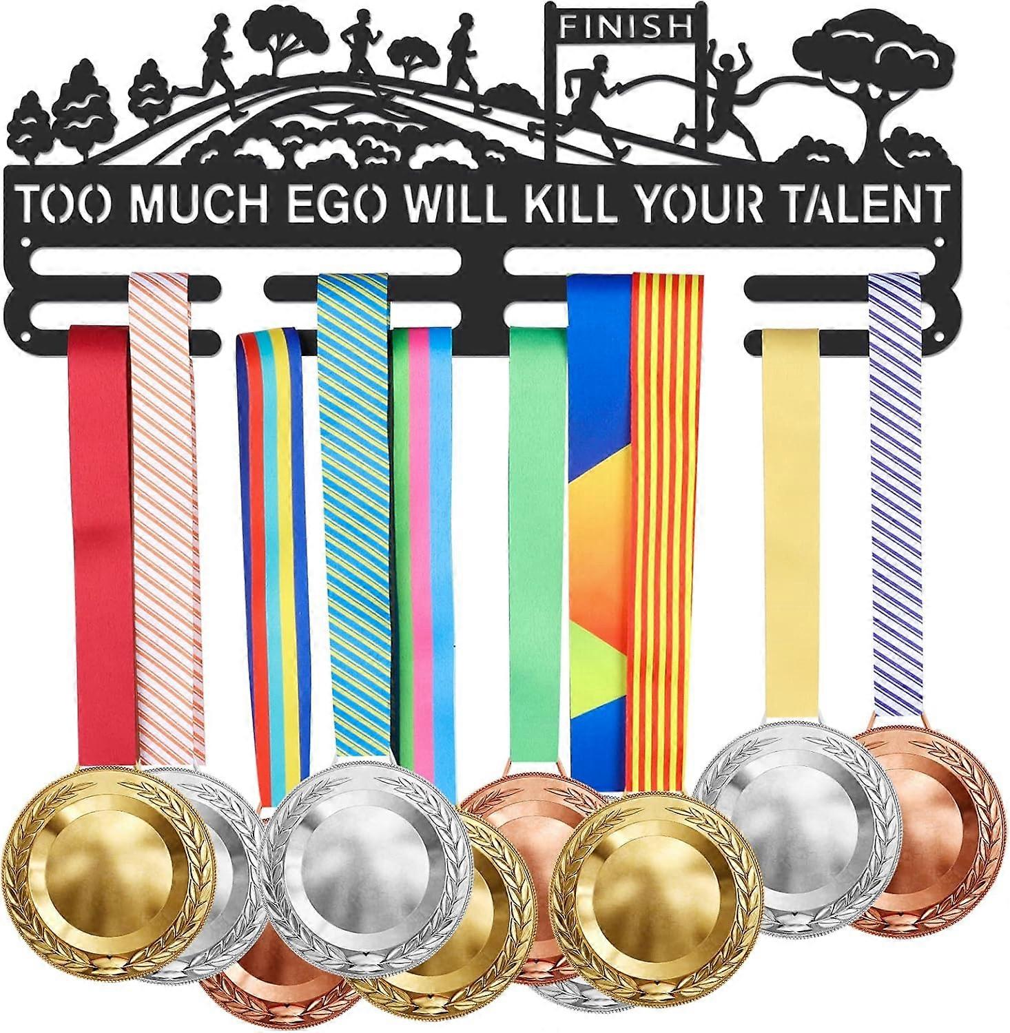 Inspirational Quotes Medal Hanger Display Too Much Ego Will Kill Your Talent Medal Display Holder with 8 Lines Award Display Holders Wall Mounted Meda
