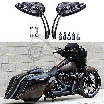 thumbnail image 2 of Skull Teardrop Black Rearview Mirrors For Harley Dyna Electra Glide & More – 1 Pair By GOODFITMENT 2 of 5