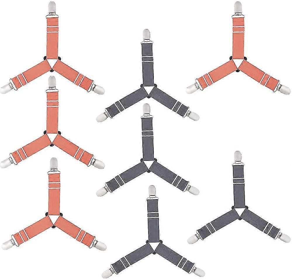 Set Of 8 Adjustable Triangular Elastic Straps With Clips For Bed Sheets / Mattress Covers