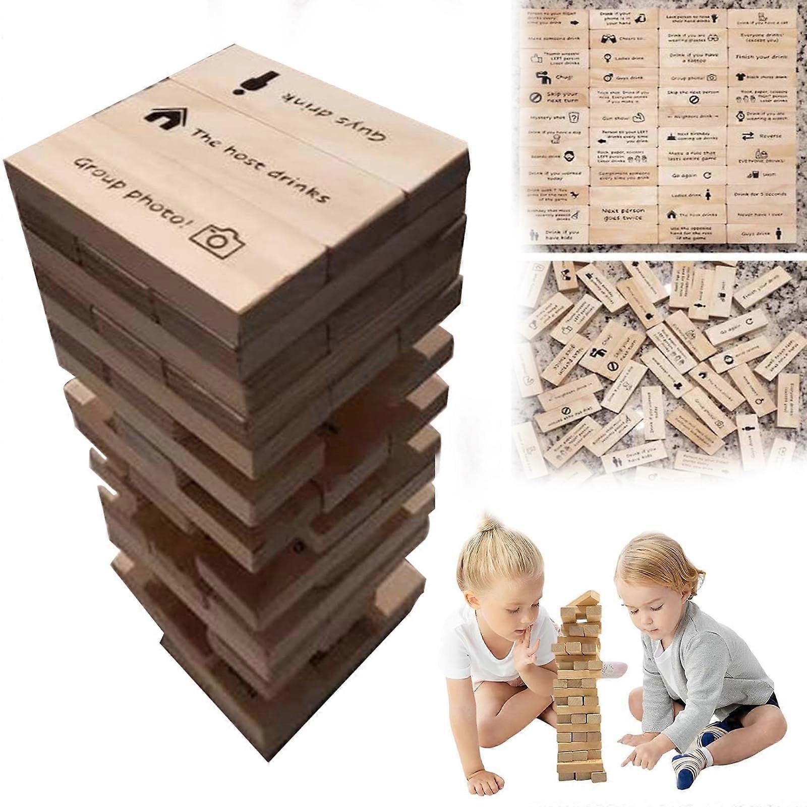 48PCS Party Drinking Game - Tumbling Tower Blocks, Wooden Stacking Blocks, Christmas gift Party Drinking Tumbling Tower Game, Traditional Games tackin