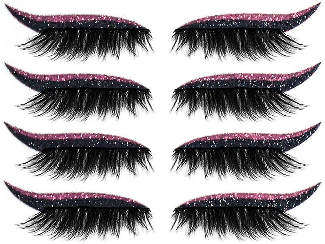 False Lashes, Pink Glitter Eyeliner Stickers, Reusable 3D False Eyelashes, Long and Thick, for Extending Makeup Eyelashes