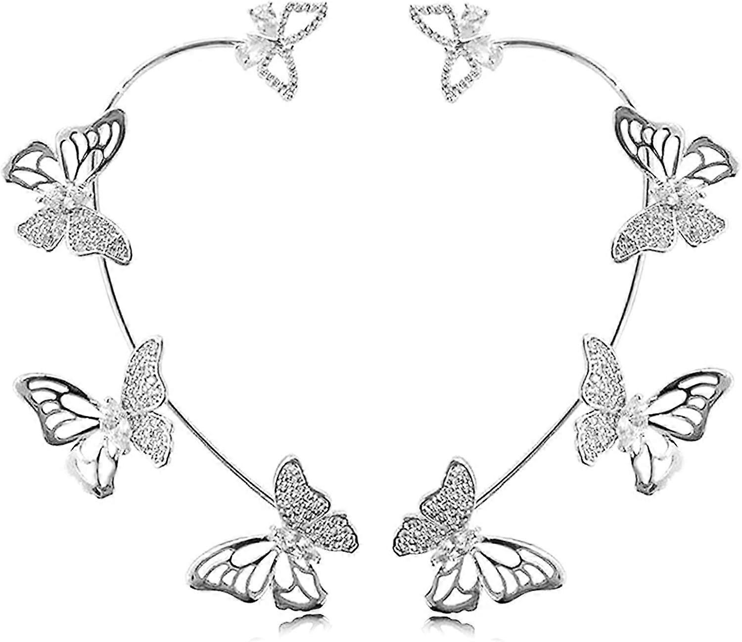 女性のためのシルバーのイヤーカフイヤリングピアスピアスリーフイヤリング女の子のための調節可能なイヤーラップクローラーイヤリングバタフライNew-S -