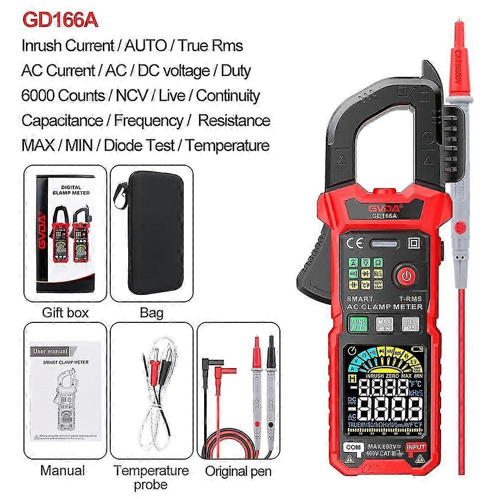GVDA Digital Clamp Meter Multimeter Auto Range True RMS NCV DC AC Voltage Inrush Current Temperature Tester Automatic Voltmeter