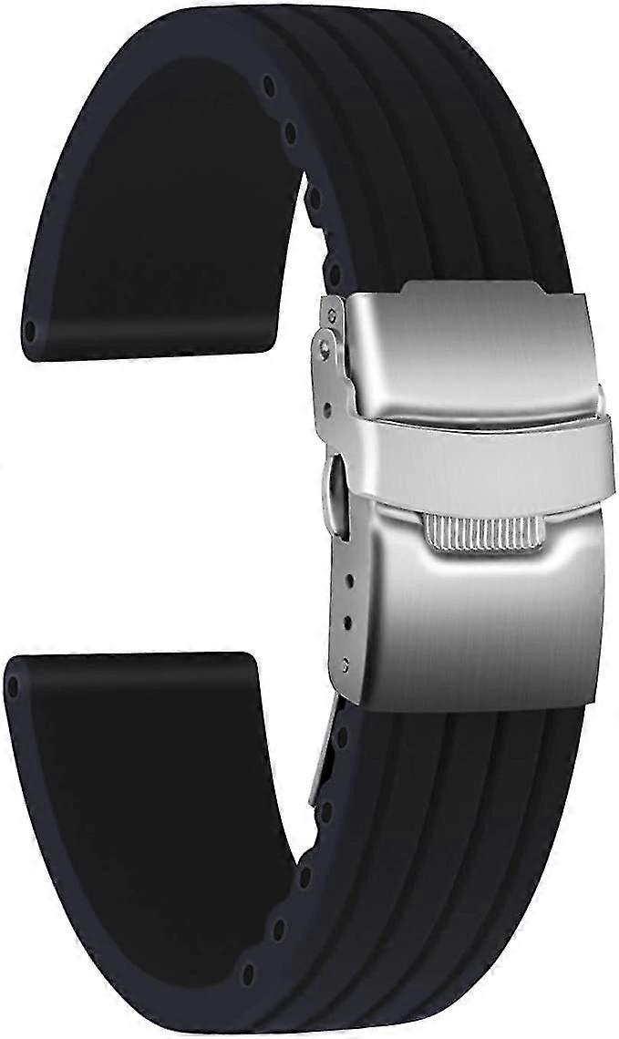 Rubber Watch Band With Stainless Steel Folding Clasp Unisex-MXBC