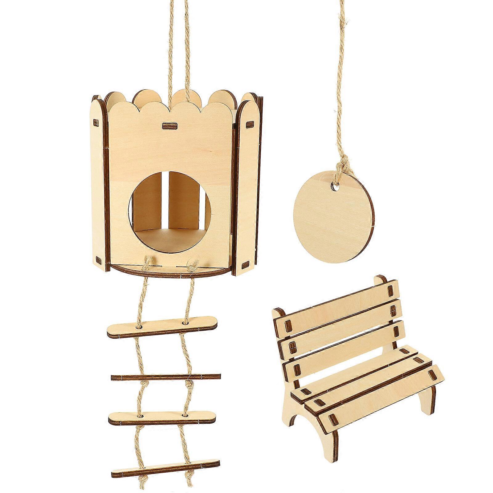 2 قطعة DIY الهامستر الخشب البيت مخبأ كرسي تجميعها الهامستر خشبي منزل عش